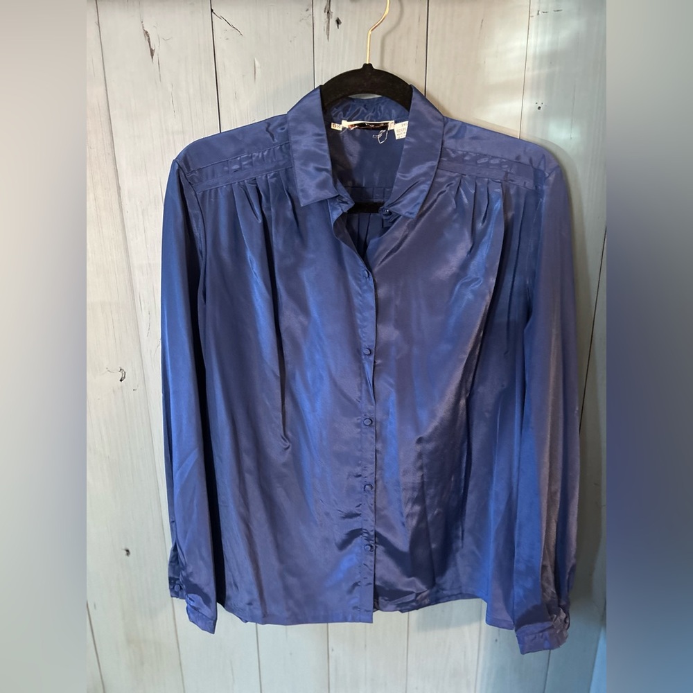 Vintage 1970’s Elegant Cobalt Blue Women's B/D Blouse | Size 13/14